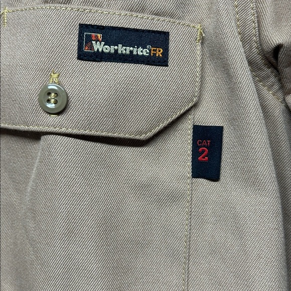 Men's size 38R small work right FR flame resistant tan button shirt new with tax - Picture 3 of 11